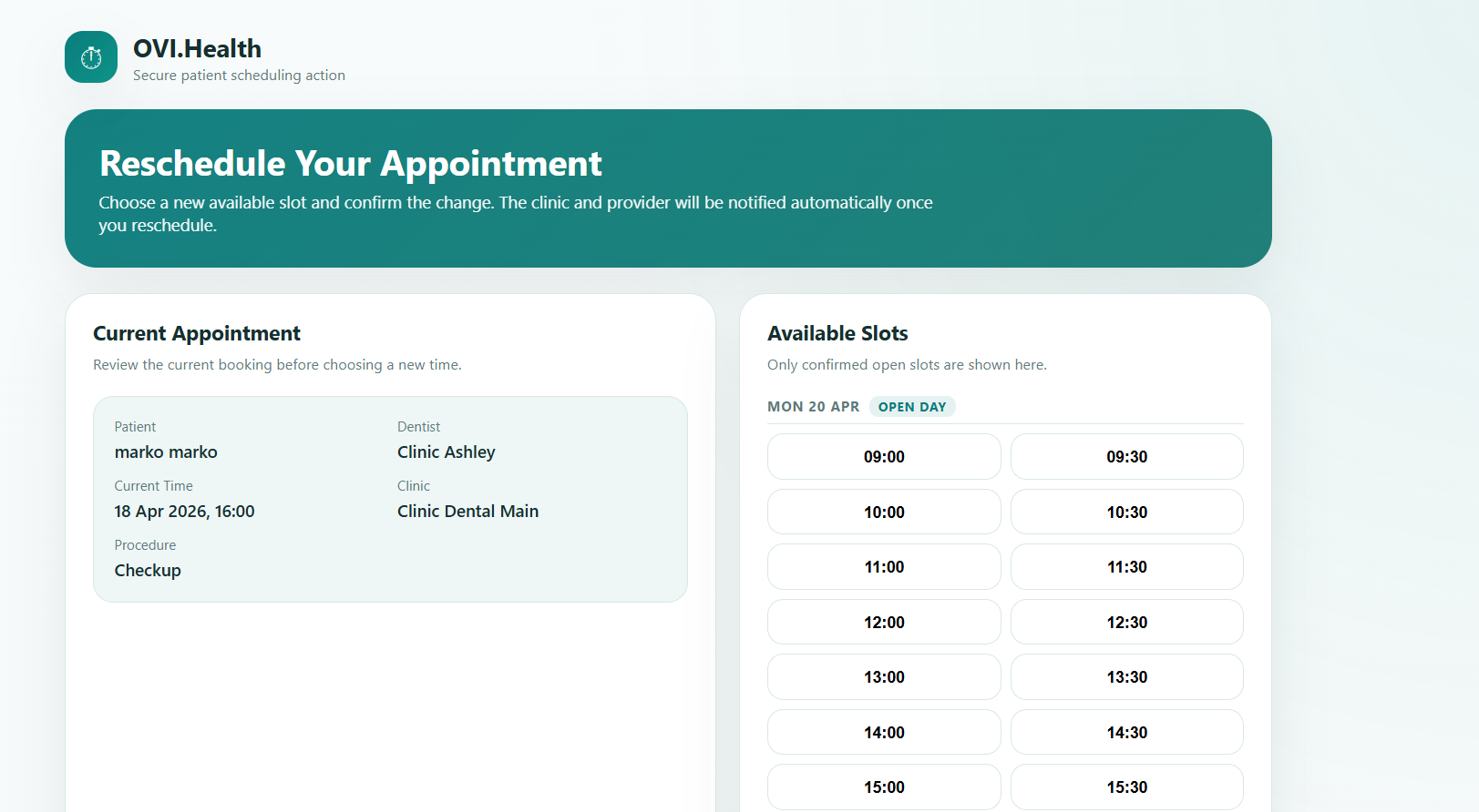 KlinikTalk appointment scheduling demo